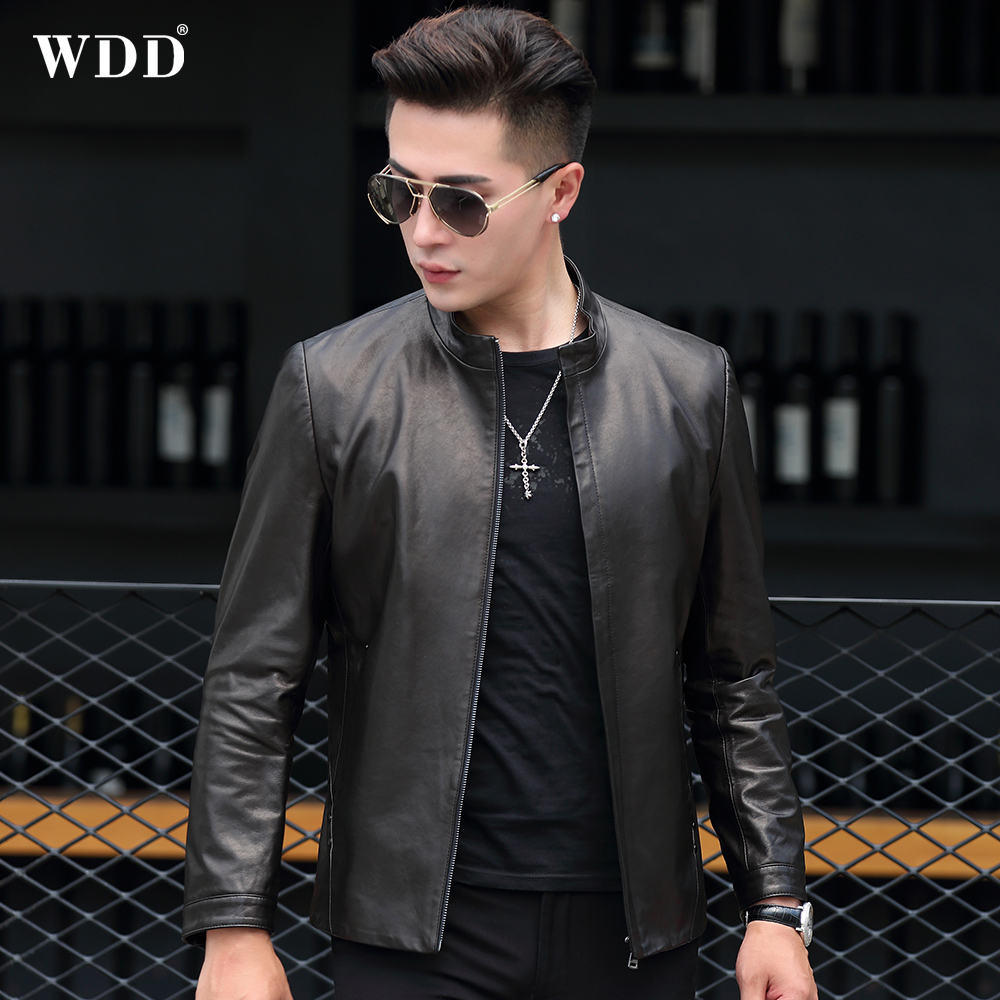 2021 new Haining genuine leather leather clothes men Mountain Sheep leather upright collar Jacket Spring Youth Thin Trend Jacket