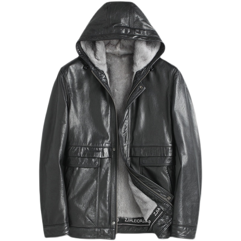 Mink fur coat men genuine leather leather clothing short Hainen sheep leather jacket with cap water mink liner fur integrated jacket