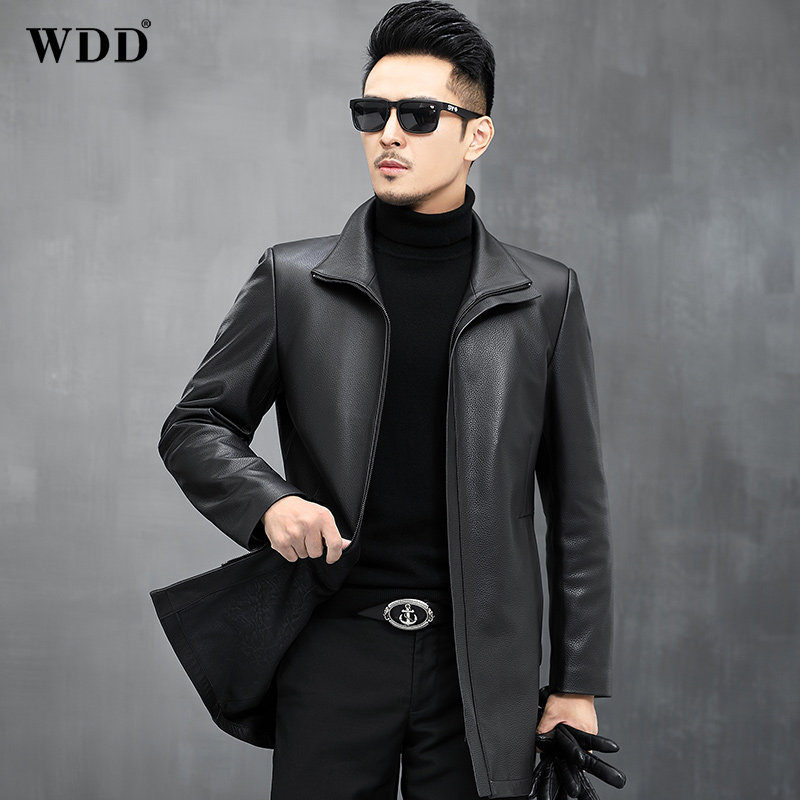 Authentic deerskin leather jacket men's mid-length Haining leather jacket lapel windbreaker middle-aged and elderly thin autumn and winter coat