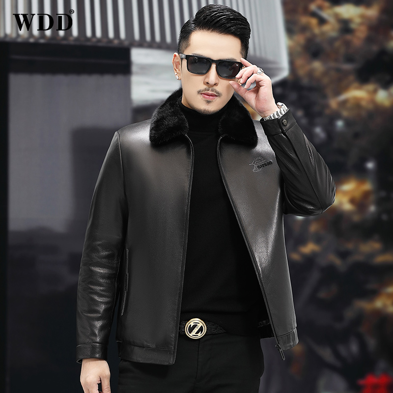 Ferret Coat Men Genuine Leather Leather Clothing Short Mountain Goat Fur Integrated Mink Liner Whole Mink Jacket Winter Jacket