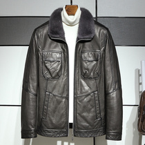 Leather leather mens mink liner sheepskin jacket lapel short Haining fur fur one-piece jacket tide
