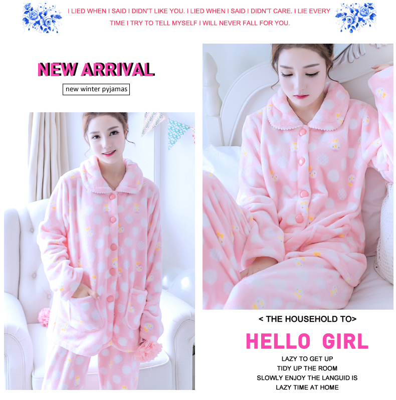 Đồ ngủ nữ mùa thu và mùa đông san hô lông cừu phù hợp với mùa đông dày flannel phụ nữ lớn kích thước dài tay ấm dịch vụ do bo nu dep