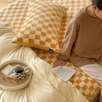 Checkerboard milk velvet bed four-piece coral velvet winter mix and match Tianzhu quilt cover thickened flannel bedding