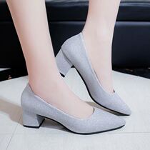 Middle-heeled women's shoes low-heeled single shoes local cat small-heeled gold wedding shoes champagne semi-high-heeled leather shoes with diamond ladyshoes summer