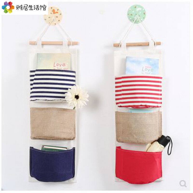 Bag for small things Cotton linen fabric art cute removable toilet paper storage bag Dormitory hanging wall hanging storage bag