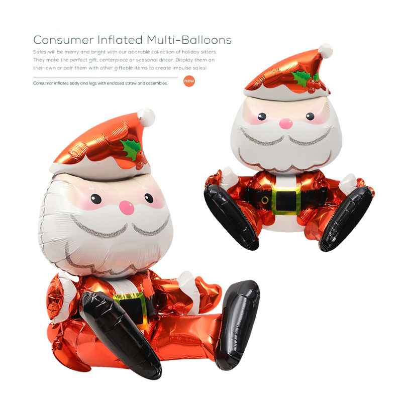 Christmas decoration props toy balloon 3D stereo sits Santa Claus cartoon shape aluminum film balloon
