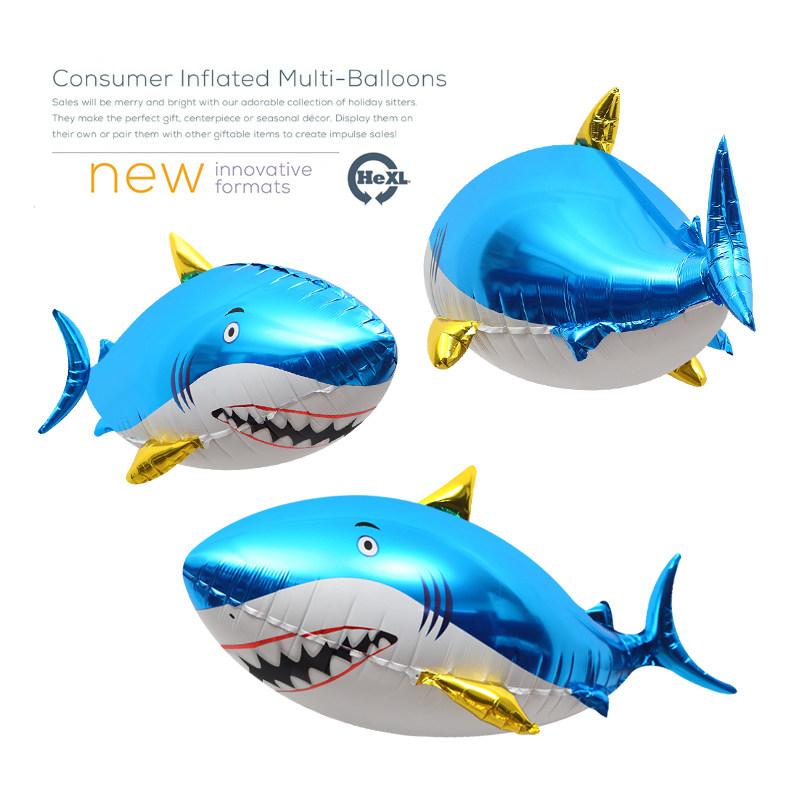 Party decoration arrangement photography toy balloon 4D stereo ocean shark shape cartoon aluminum film atmosphere balloon