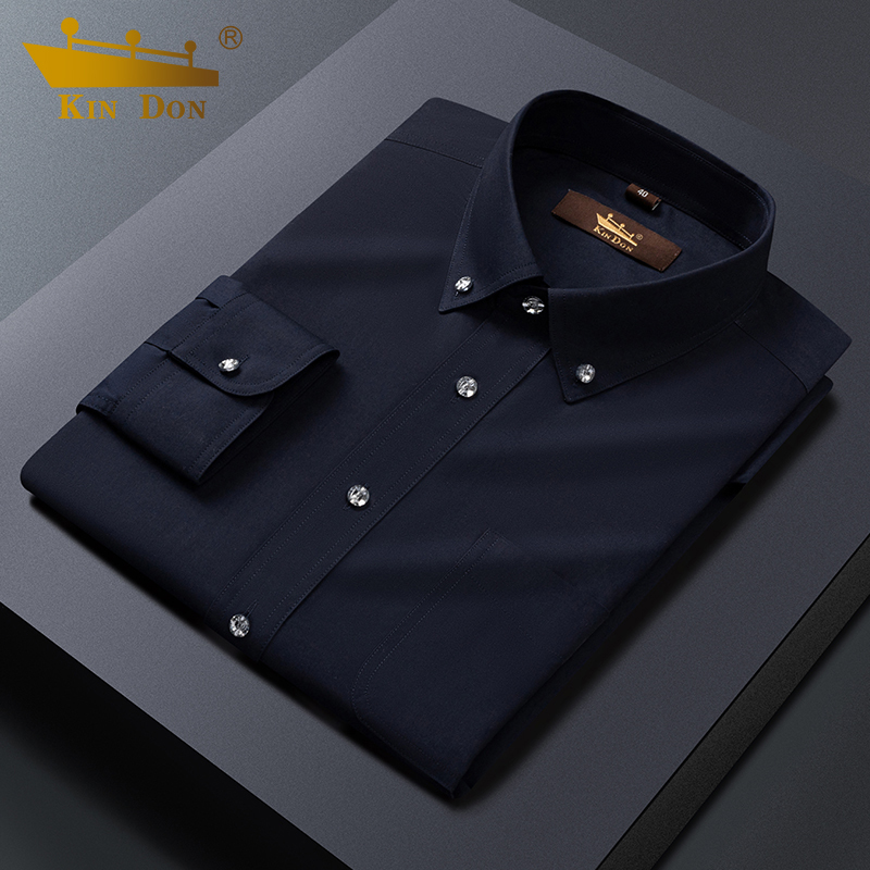 Golden Shield High-End Crystal Button Shirt for Men, Long-Sleeve, Spring Season, Solid Color, Business Casual Men's Shirt, Men's Suit Shirt