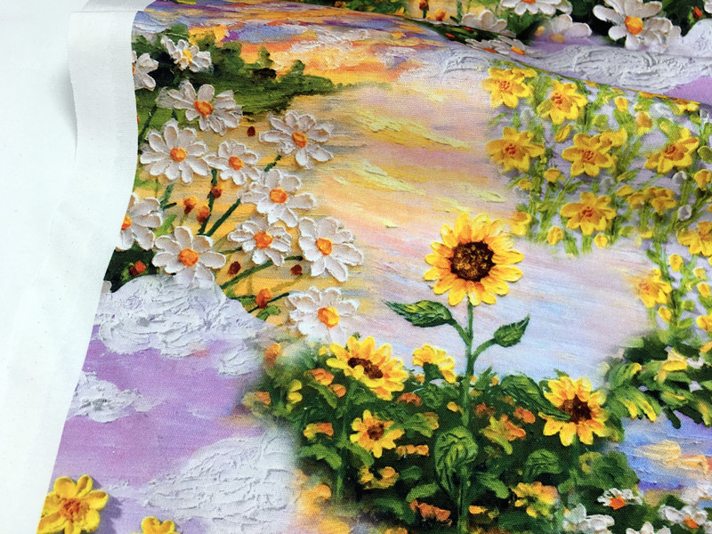 Three-Dimensional Oil Painting Style Romantic Sunset Sunflower Digital Printing Cloth DIY Handmade Kidsren's Dress Headband Hairband
