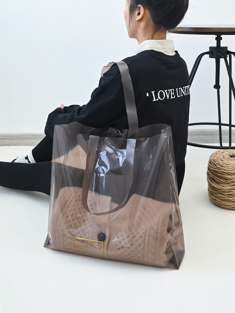 Clothes Transparent Tote Bag Thickened Shoulder Bag Custom LOGO Gift Women's Hand Carry Bag Clothing Store Clothes Bag