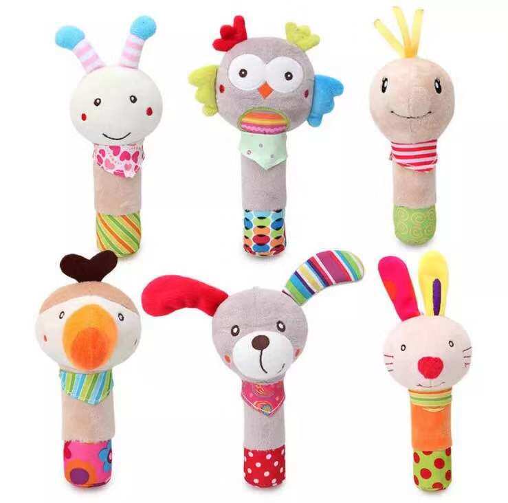 Cute baby cartoon animal puppy owl rabbit honey hand rod toy baby BB bar hand rings bell