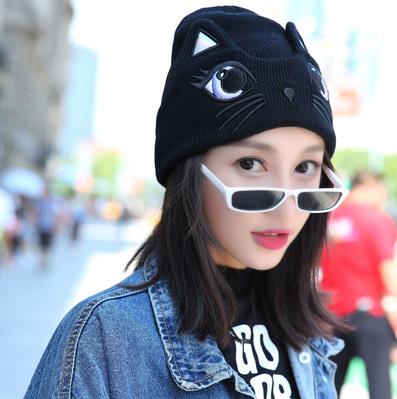 South Korea's new hair line hat fashion cute cat ears knit hat lady autumn winter 100 lap warm hat Baotou hat