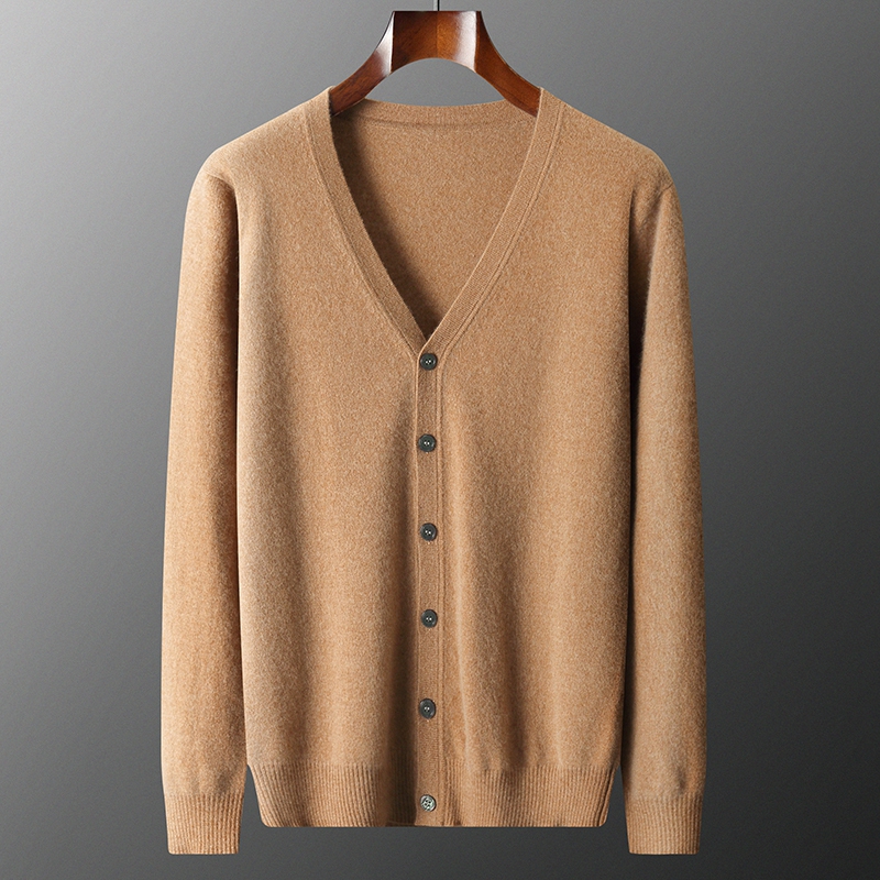 New Autumn and Winter Cashmere Cardigan Men's Outwear V-Neck Thin Knitwear Pure Color Cashmere Knitwear Outer Wear Cardigan