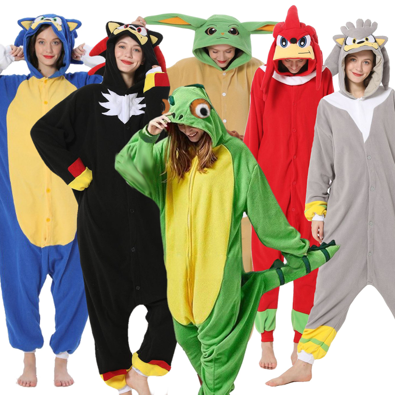 Performance Costume for Adults Featuring Cartoon Anime Characters Such as Sonic the Hedgehog, Tails, Yoda, and Lizard Onesies