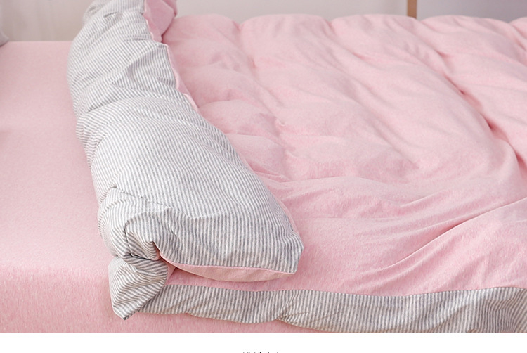 Nhật Bản sản lượng bông không dán tem Tianzhu bông denim đơn giản sinh viên khỏa thân đan bông chăn giường gói - Bộ đồ giường bốn mảnh chăn ga gối