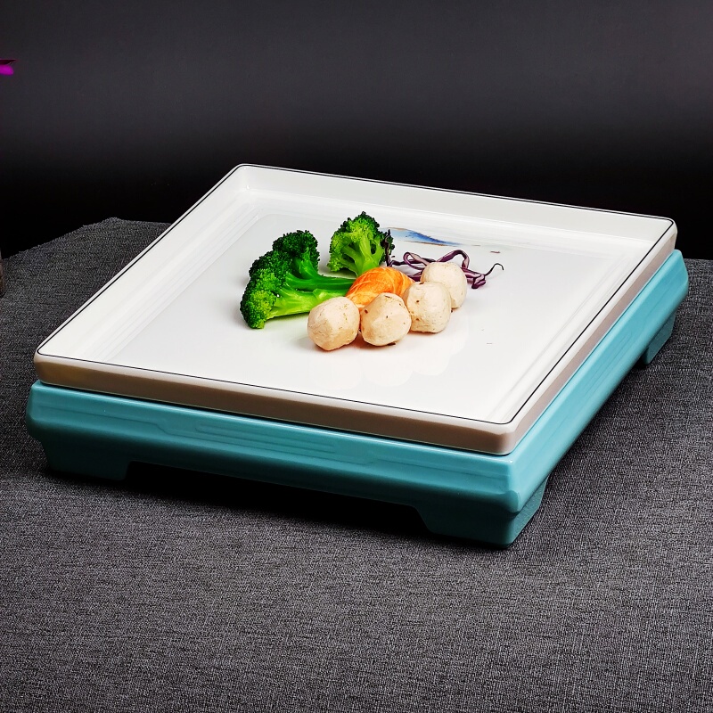 Hotel Chinese-Style Antique Square Melamine Red and Pure White Square Plates for Private Dining, Open Kitchen Dishes, and Specialty Tableware Sets