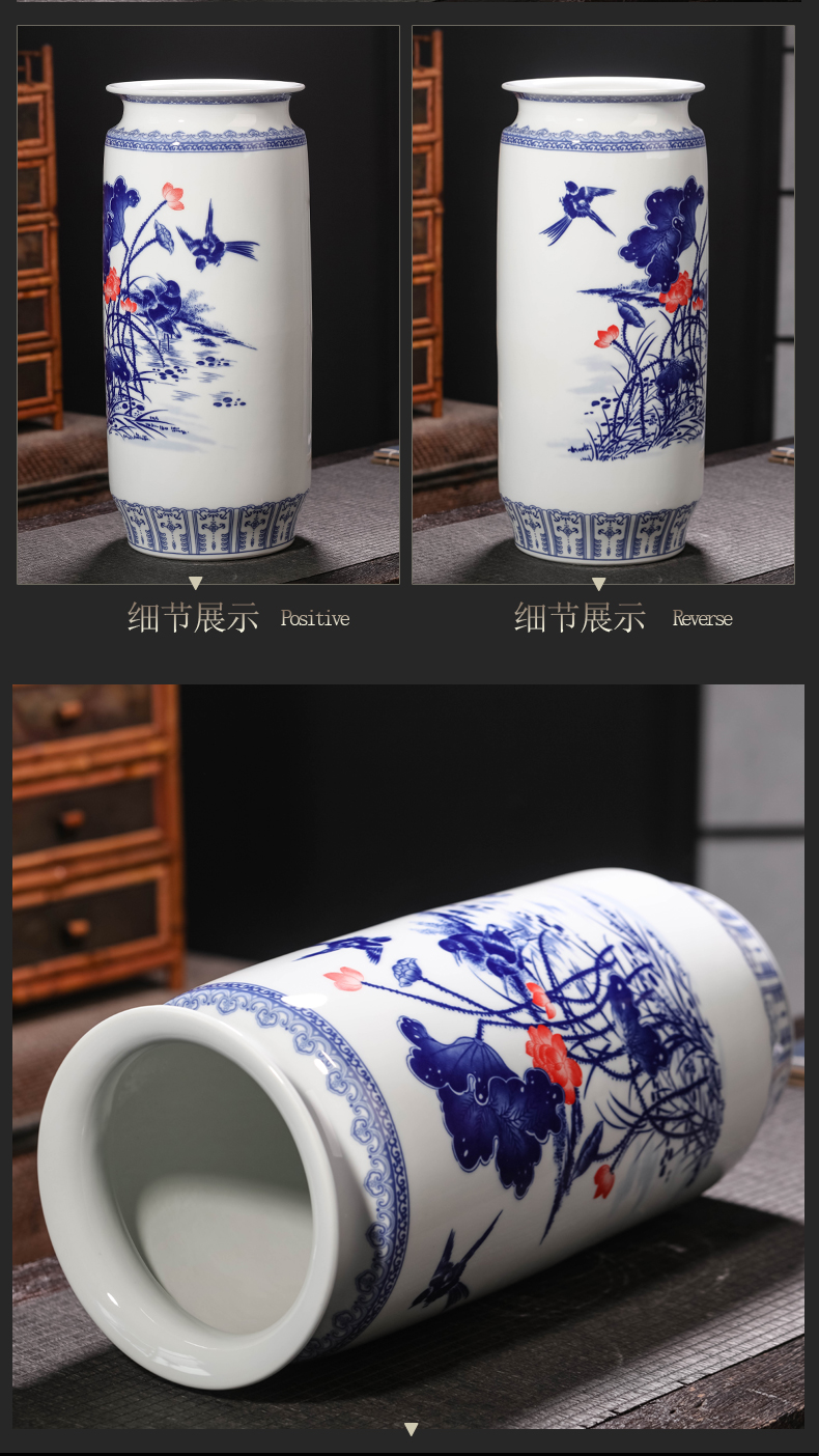 Blue and white porcelain vase furnishing articles of jingdezhen ceramics new Chinese style flower adornment lucky bamboo hydroponic large living room