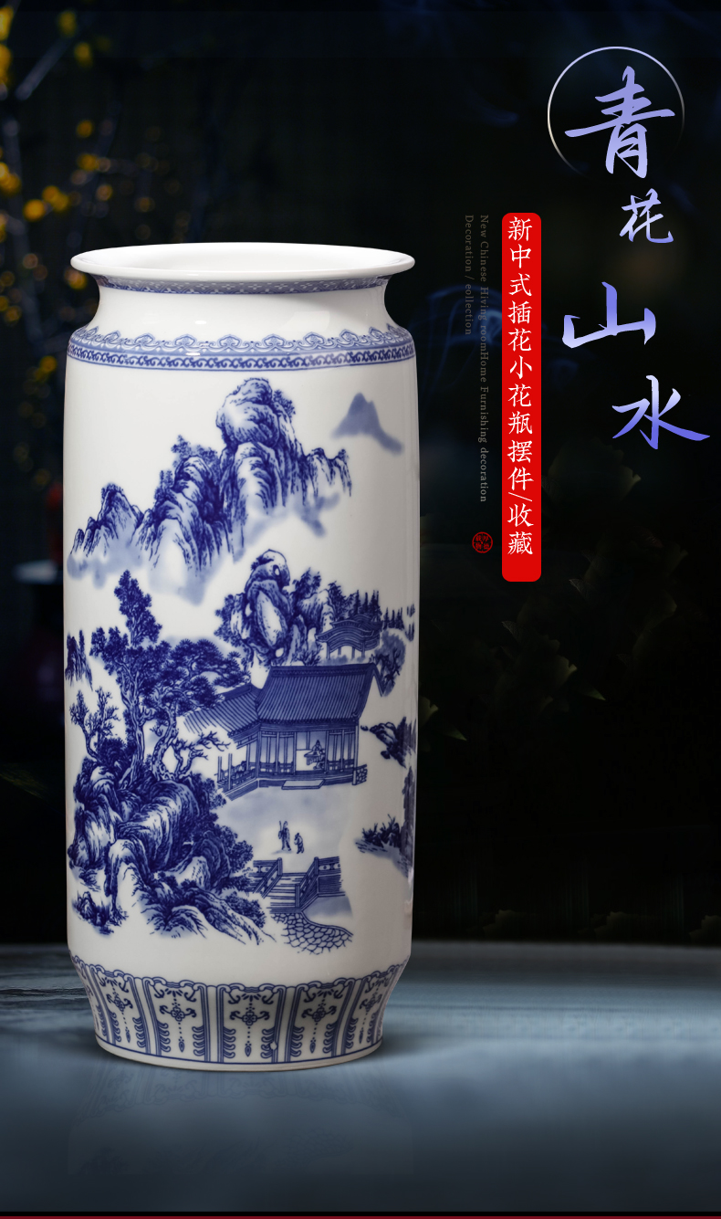 Blue and white porcelain vase furnishing articles of jingdezhen ceramics new Chinese style flower adornment lucky bamboo hydroponic large living room