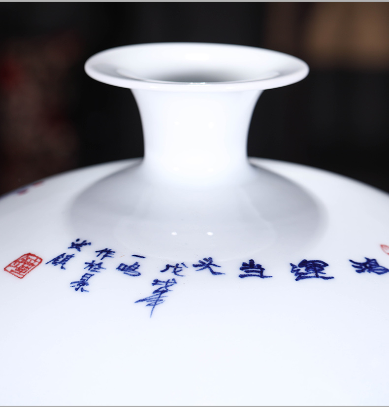 The Master of jingdezhen ceramics much luck hand - made of blue and white porcelain vases, new Chinese style sitting room adornment is placed