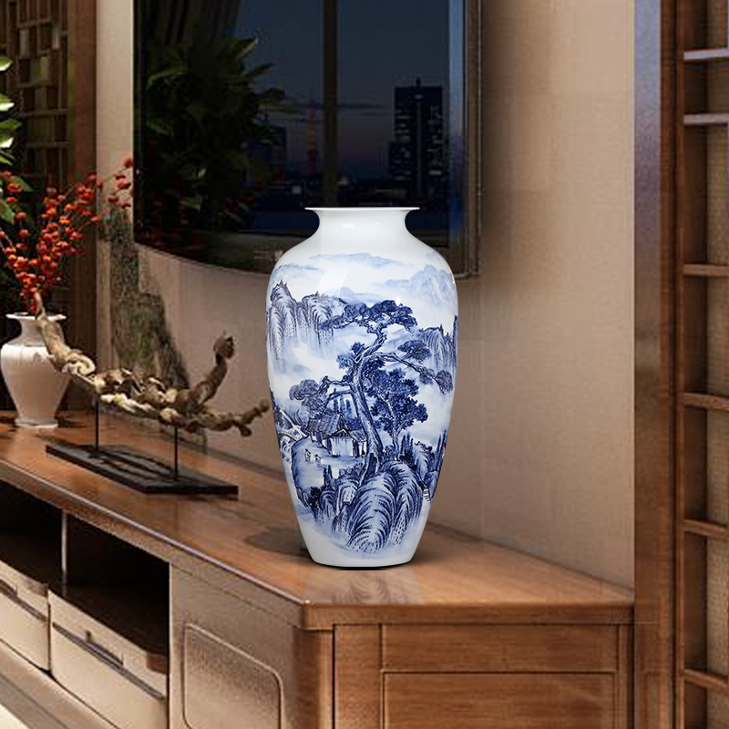 Jingdezhen ceramics by hand draw flower arranging Chinese antique blue and white porcelain vase is placed in the sitting room porch decoration