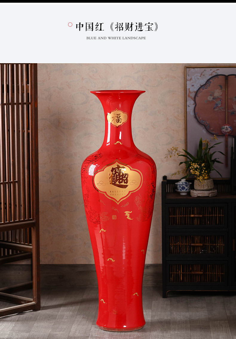 Jingdezhen ceramics China red large vase furnishing articles hotel to heavy Chinese style household act the role ofing is tasted a large living room