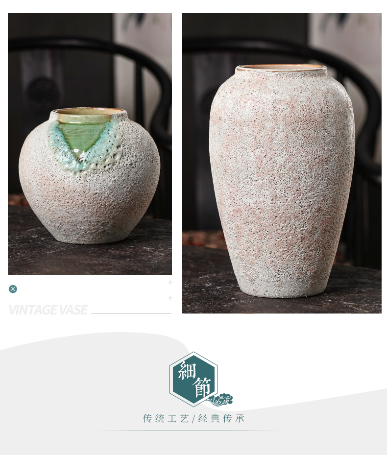 Jingdezhen ceramics wine sitting room adornment of new Chinese style restoring ancient ways coarse pottery crackle three - piece vase furnishing articles