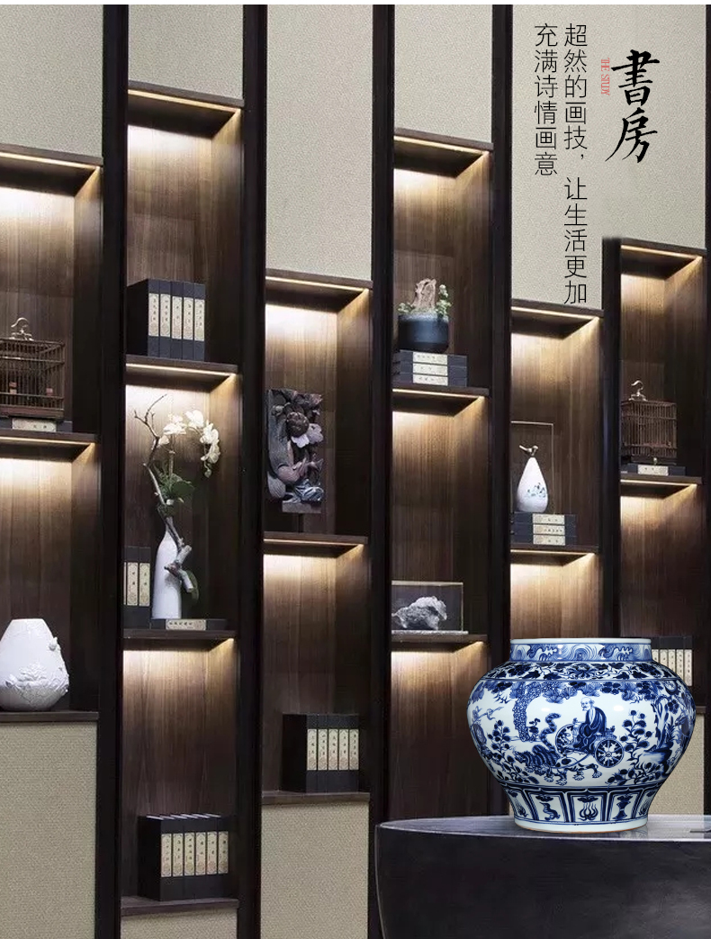 Jingdezhen ceramics archaize yuan blue and white guiguzi down big pot sitting room home wine rich ancient frame furnishing articles