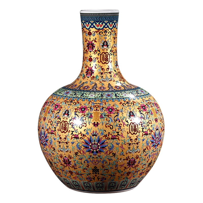Jingdezhen ceramics colored enamel of large vase Chinese flower arranging porch is decorated furnishing articles home large living room