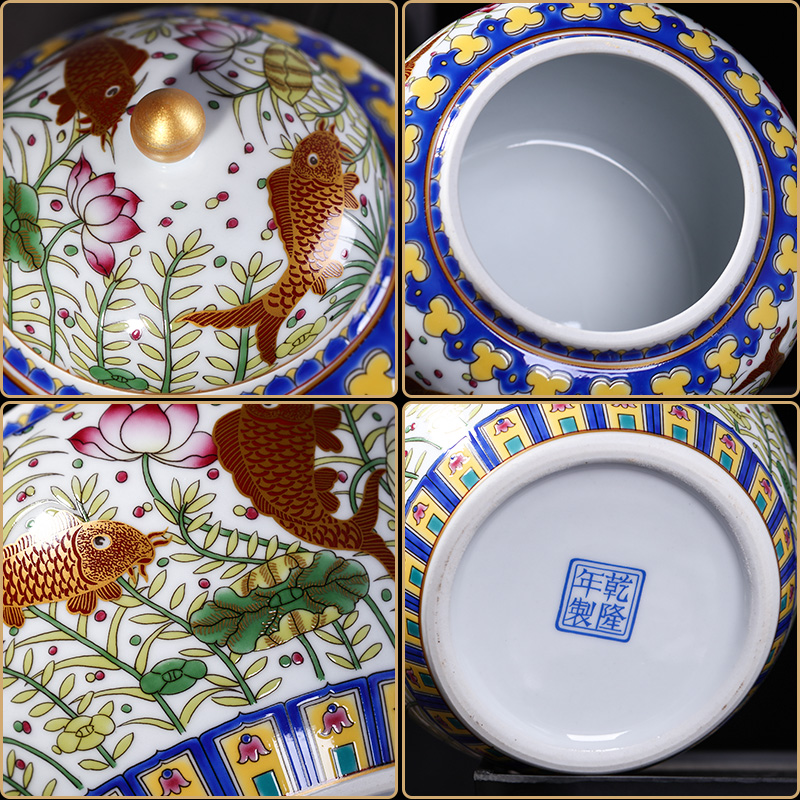 New Chinese style restoring ancient ways of jingdezhen ceramics colored enamel puer tea caddy fixings storage tank with cover seal pot
