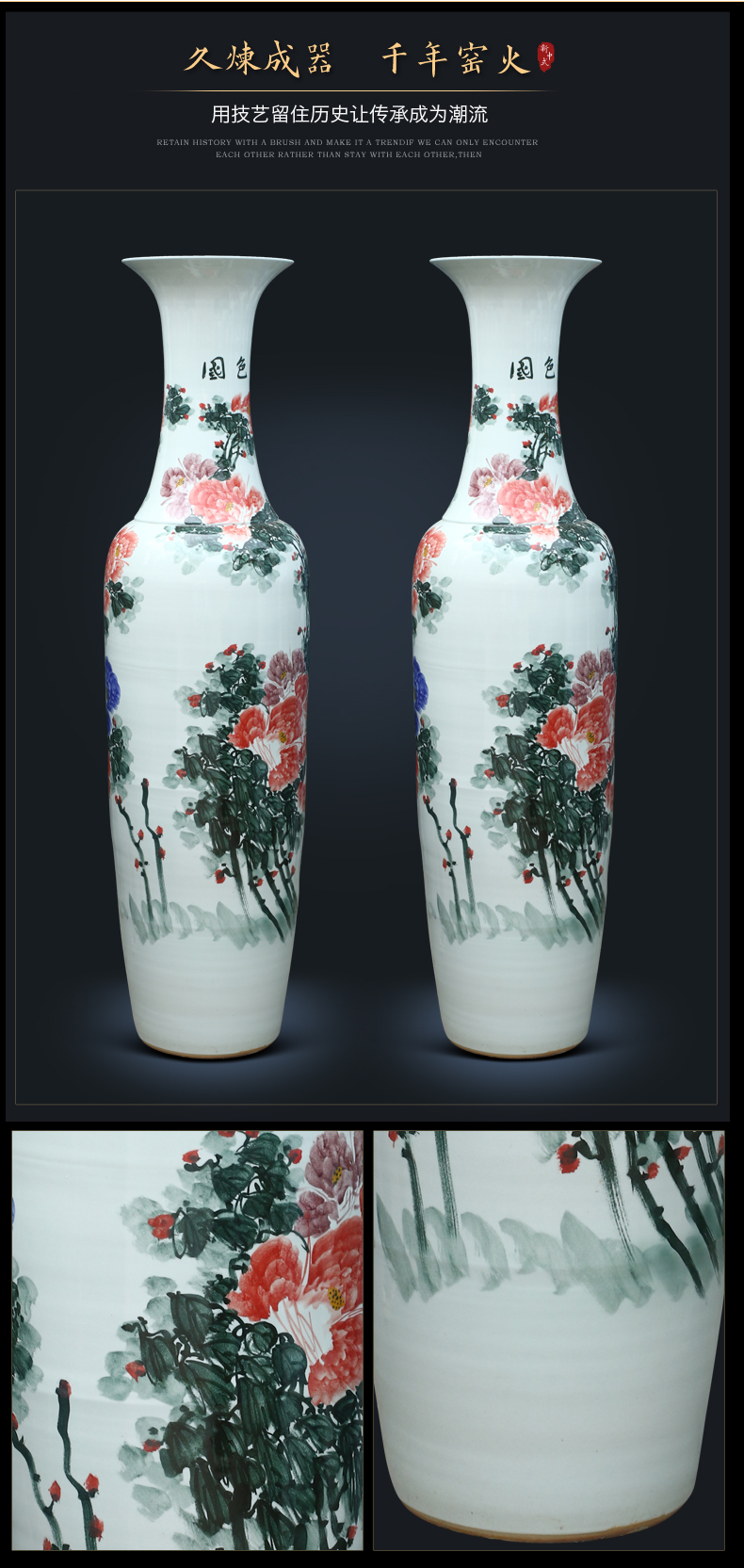 Jingdezhen ceramics very beautiful hand - made large vases, Chinese style living room decorations the opened a housewarming gift