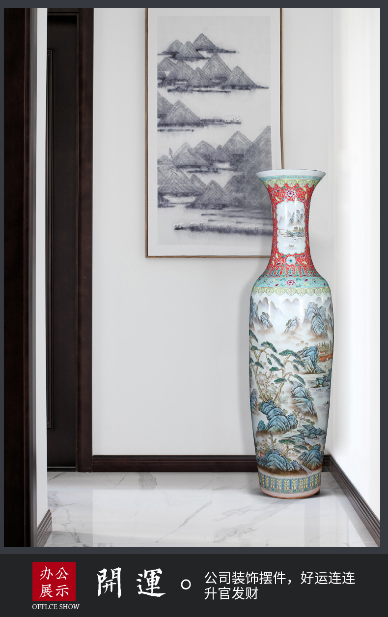 Jingdezhen ceramics hand - made pastel of large vase hotel lobby decoration of Chinese style living room large furnishing articles