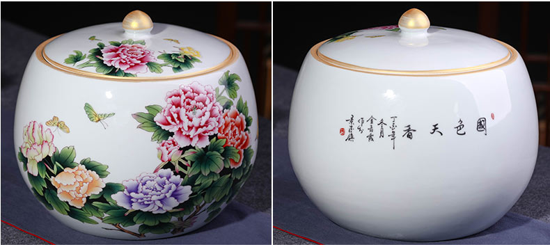 Jingdezhen ceramic tea pot Chinese large seal pot puer tea cake cylinder storage tanks receives decorative furnishing articles