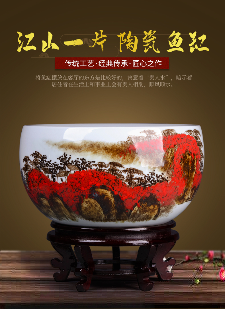 Jingdezhen ceramics basin bowl lotus lotus feng shui plutus aquarium large fish of new Chinese style adornment furnishing articles