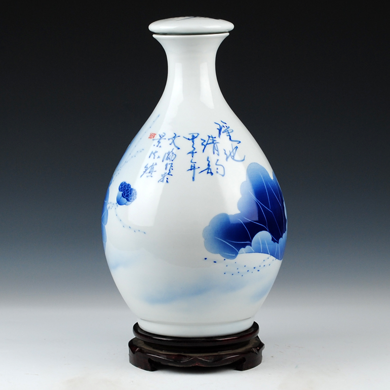 Jingdezhen ceramics famous household hand - made porcelain bottle wine jar with cover 10 jins to jars sealed as cans