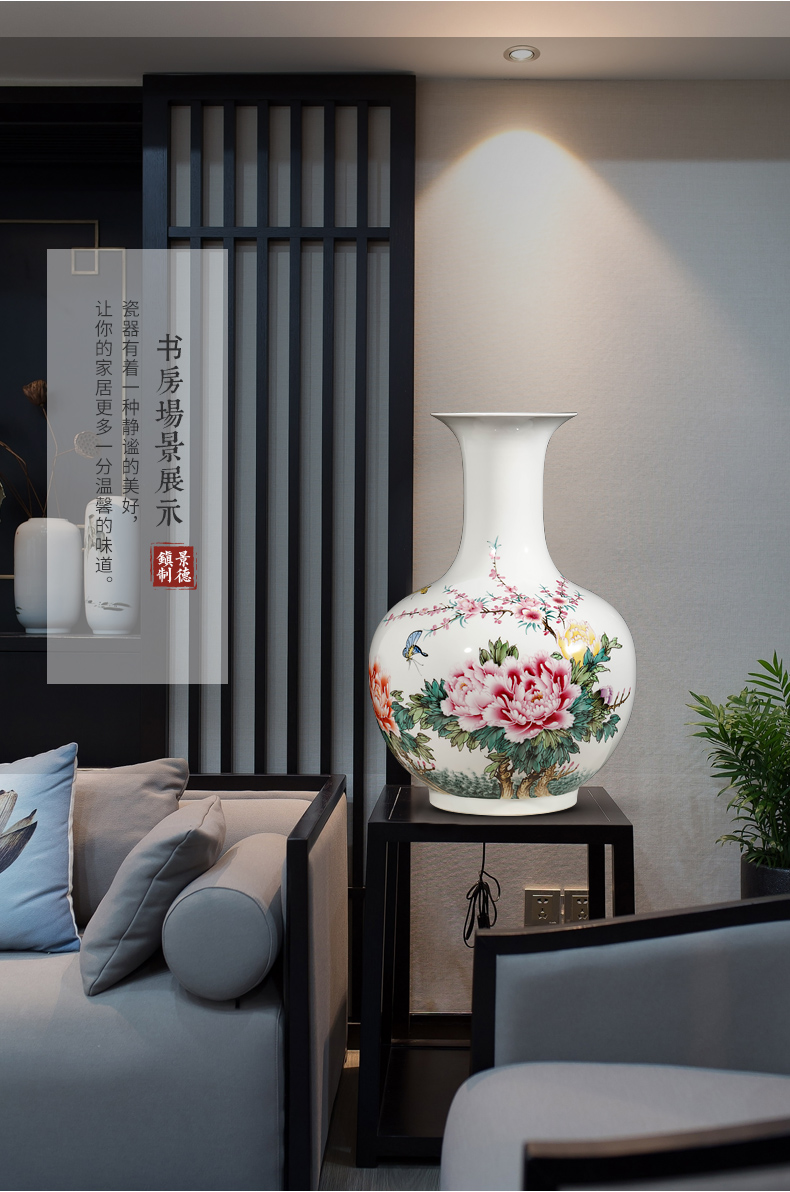 New Chinese style living room home wine ark, adornment furnishing articles famous jingdezhen ceramics hand - made famille rose flower vase