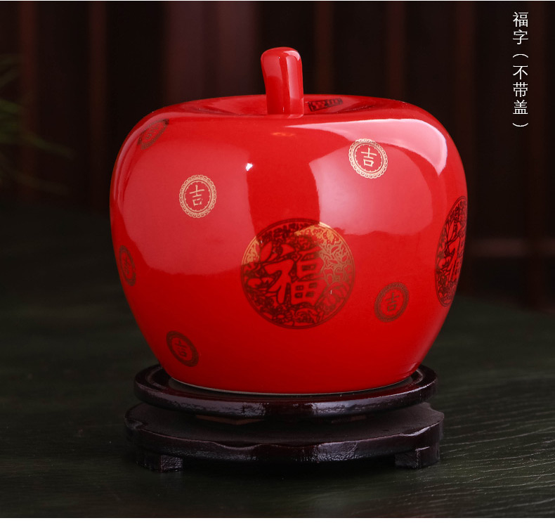 Jingdezhen ceramics red apple storage tank of Chinese style household adornment handicraft furnishing articles wedding gift sitting room