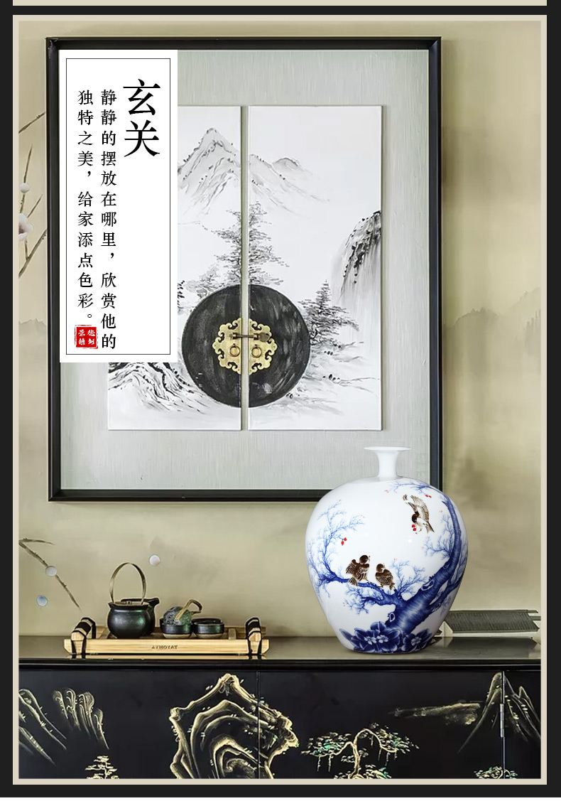 Jingdezhen ceramics famous master hand draw large blue and white porcelain vases, Chinese style living room TV cabinet porch place