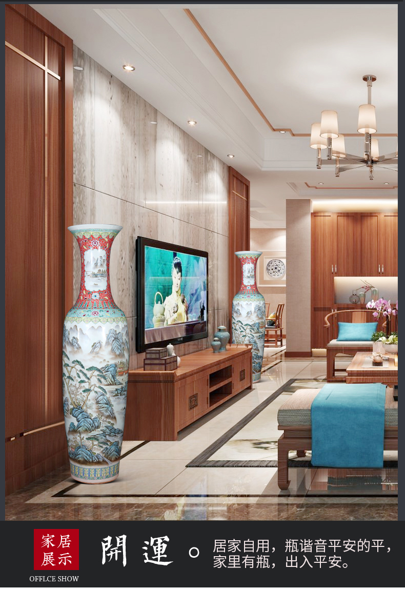 Jingdezhen ceramics hand - made pastel of large vase hotel lobby decoration of Chinese style living room large furnishing articles