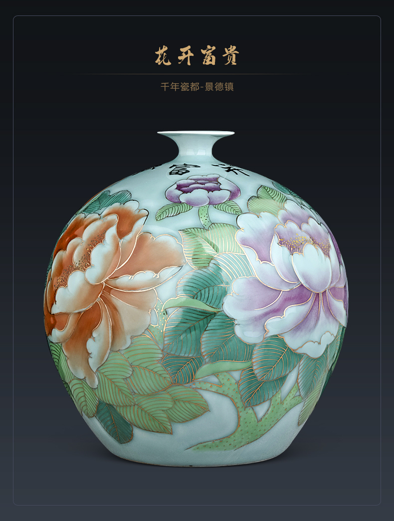 Jingdezhen ceramics hand - made paint blooming flowers vase furnishing articles of Chinese style living room home TV ark, handicraft