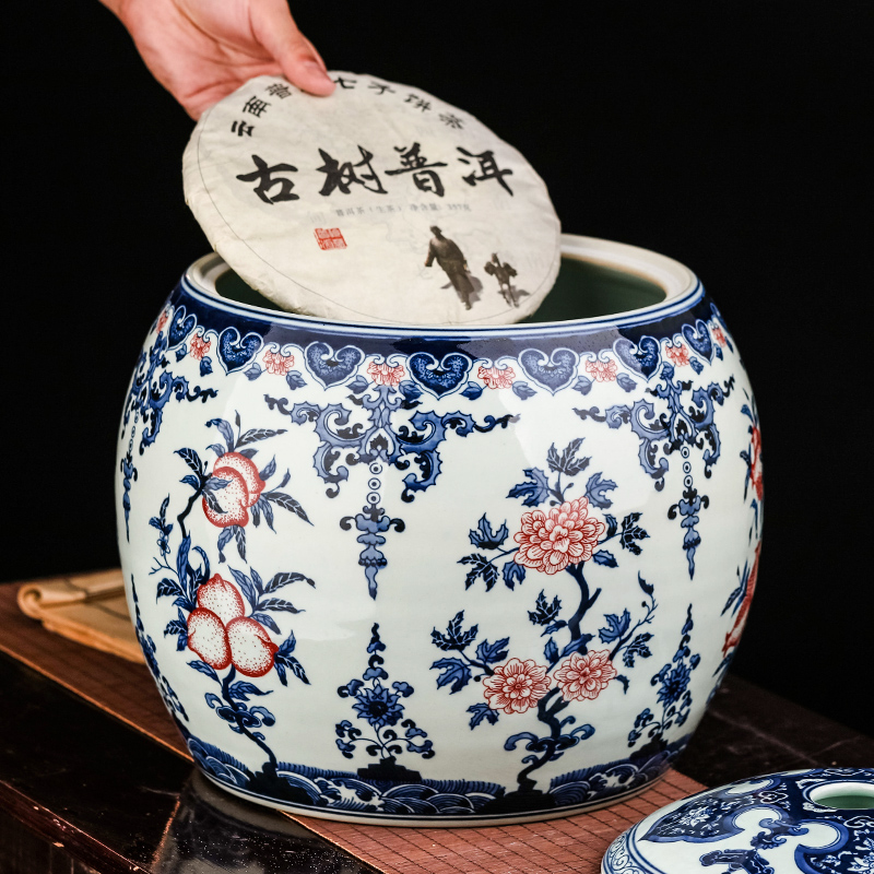 Hand - made of blue and white porcelain of jingdezhen ceramics storage as cans accessories archaize large with cover pu 'er tea pot furnishing articles