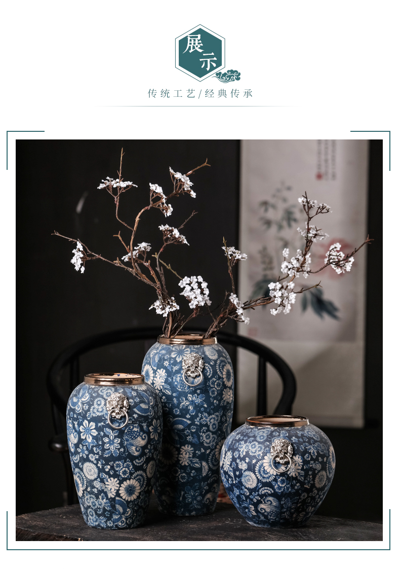 Modern Chinese style restoring ancient ways furnishing articles sitting room ark of blue and white porcelain of jingdezhen ceramics decoration creative flower vase