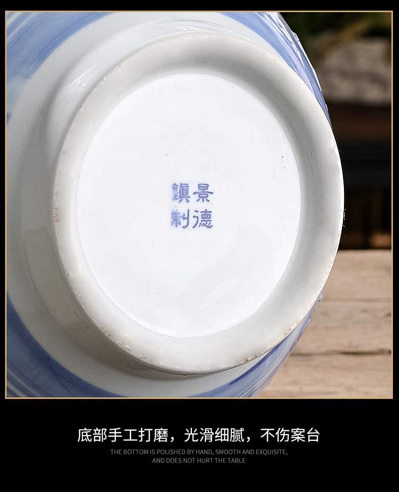 Jingdezhen ceramics hand - made reliefs of blue and white porcelain vase furnishing articles of Chinese style living room porch household flower decorations