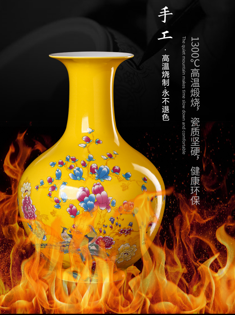 Jingdezhen ceramics yellow vase furnishing articles of new Chinese style household adornment flower arranging rich ancient frame handicraft sitting room