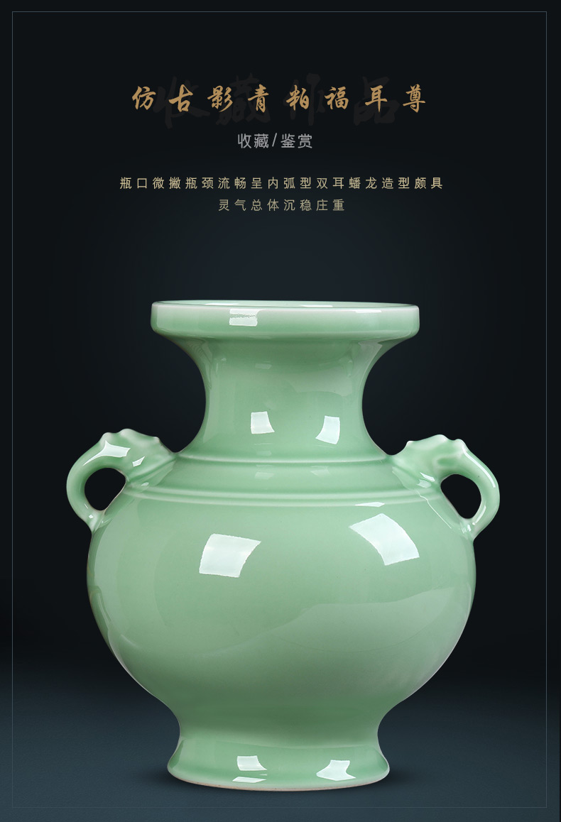 Jingdezhen ceramics pure manual shadow blue glaze ears vases, flower arranging rich ancient frame sitting room adornment is placed