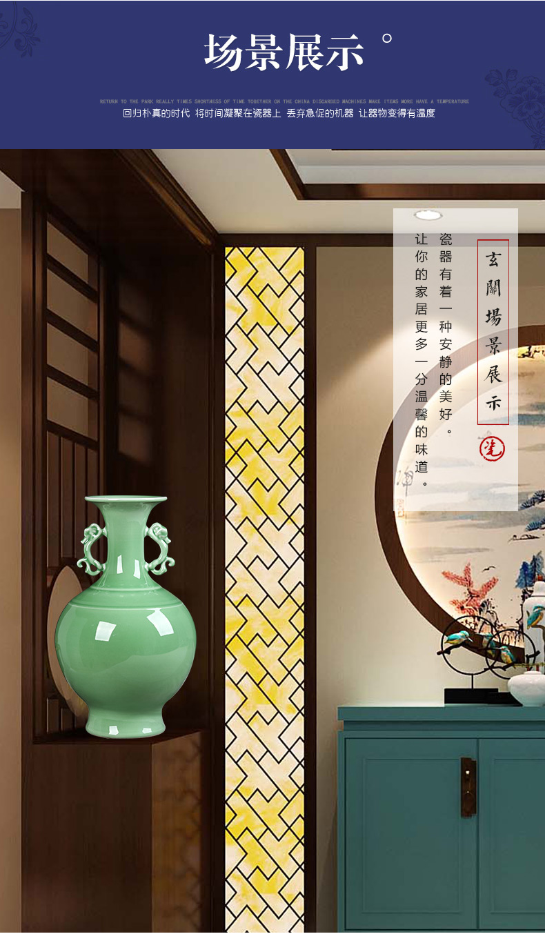 Jingdezhen ceramics pure manual shadow blue glaze ears vases, flower arranging rich ancient frame sitting room adornment is placed