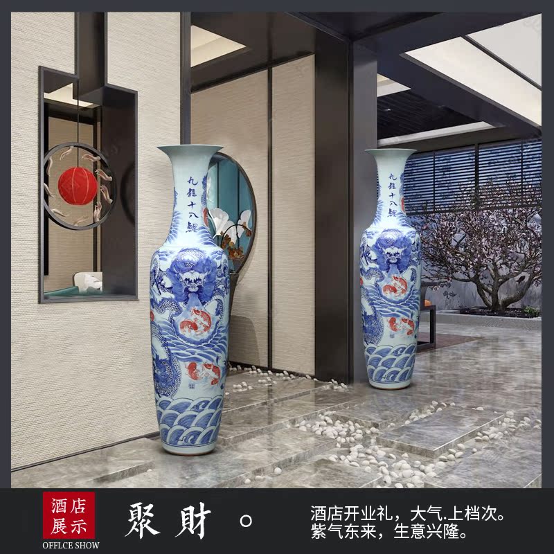 Jingdezhen ceramics dragon pattern of large vase furnishing articles of Chinese style hotel opening gifts large living room