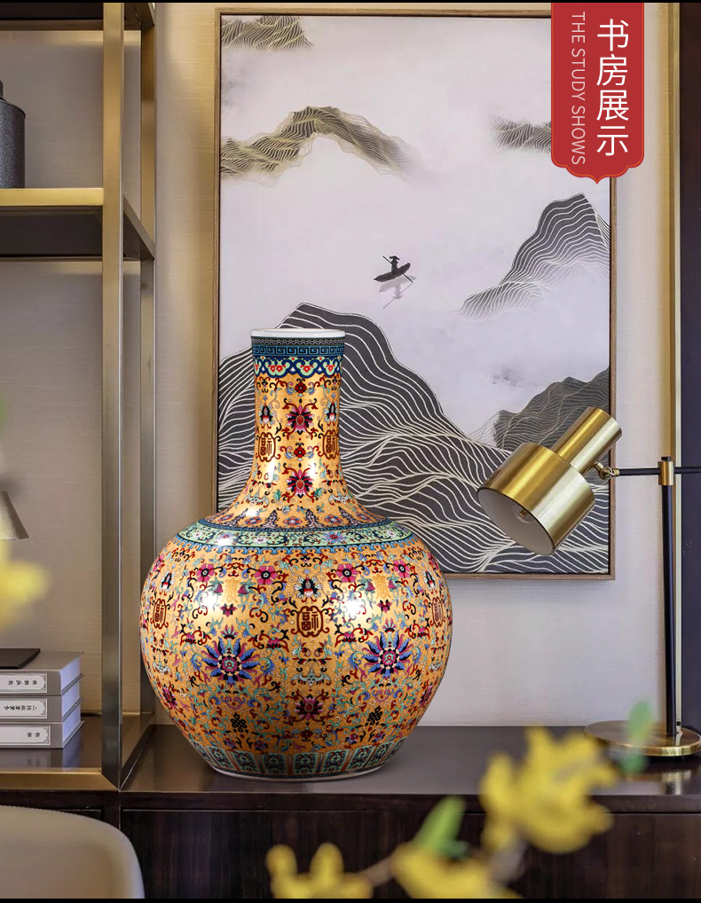 Jingdezhen ceramics colored enamel of large vase Chinese flower arranging porch is decorated furnishing articles home large living room