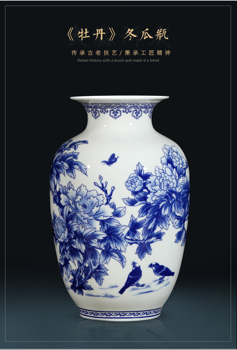 Jingdezhen ceramics thin blue and white porcelain vase fetal ipads China exquisite furnishing articles rich ancient frame the sitting room of Chinese style household decoration