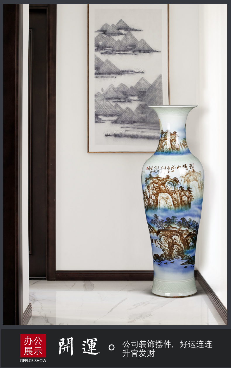 Jingdezhen hand - made color ink splendid sunvo furnishing articles of large vases, extra large sitting room of Chinese style household ceramics