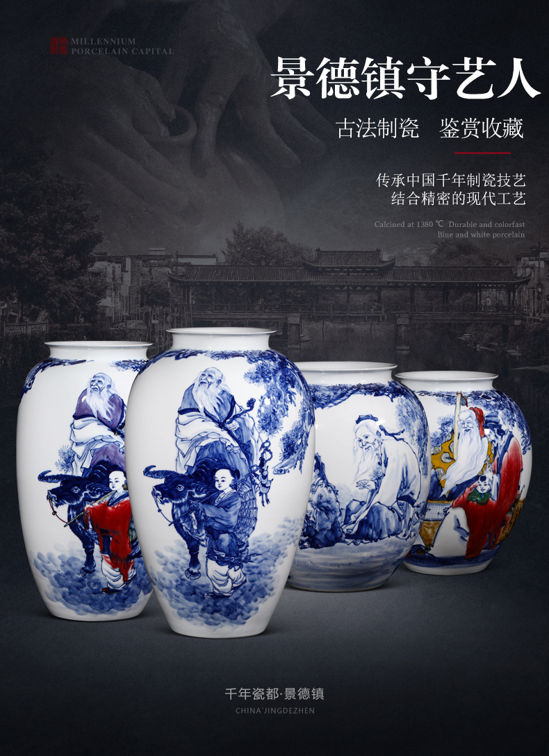 Jingdezhen ceramics famous hand - made furnishing articles dried flower arranging flowers sitting room of Chinese style household adornment blue and white porcelain vase